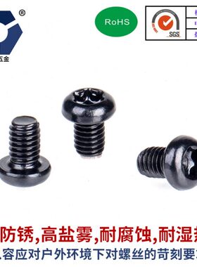 PM梅花2x4→2x12黑色不锈钢圆头梅花螺丝钉GB2672高盐雾防锈耐腐