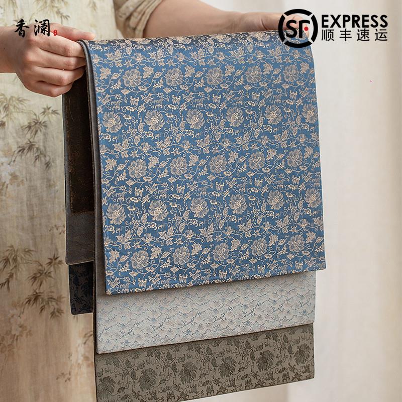 中式大号缠枝莲茶席可双面使用手工织锦布料茶桌布防磕碰茶具布垫
