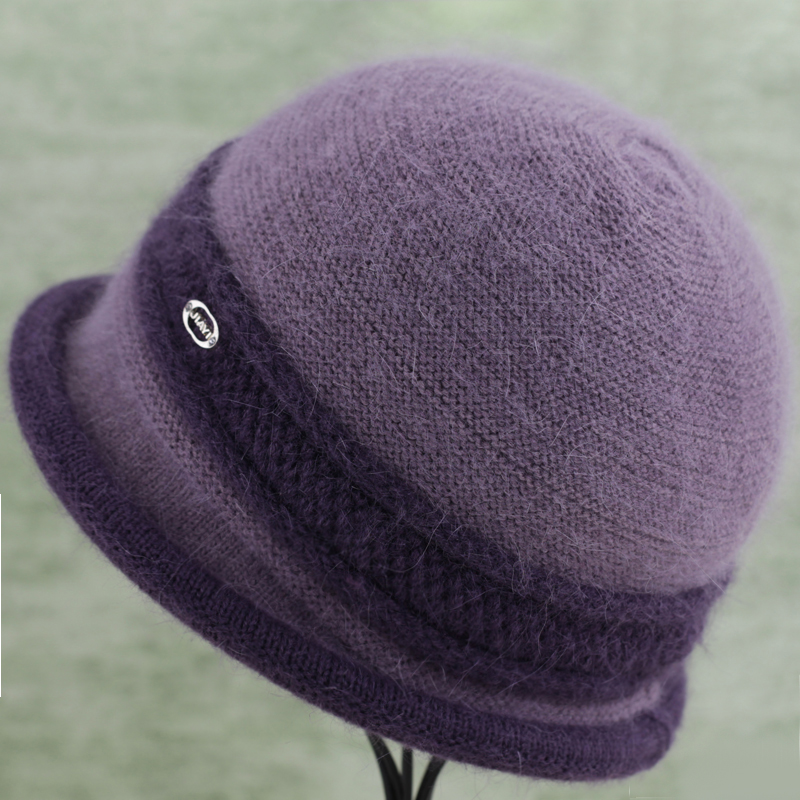 秋冬季帽子女f保暖针织帽加绒兔羊毛妈妈毛线帽中老年人奶奶渔夫