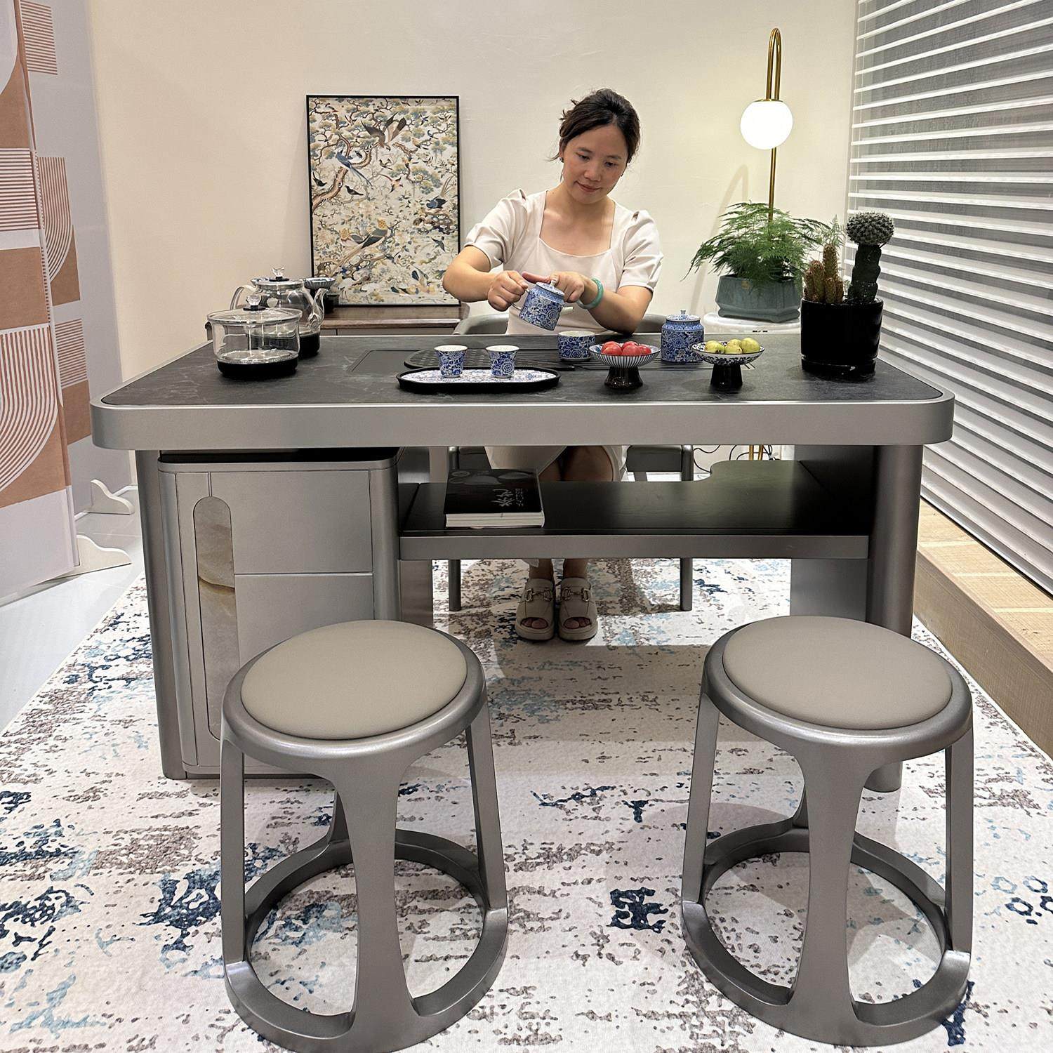 壹官堂现代简约新款小型阳台茶桌椅组合实木精致高端家用茶台