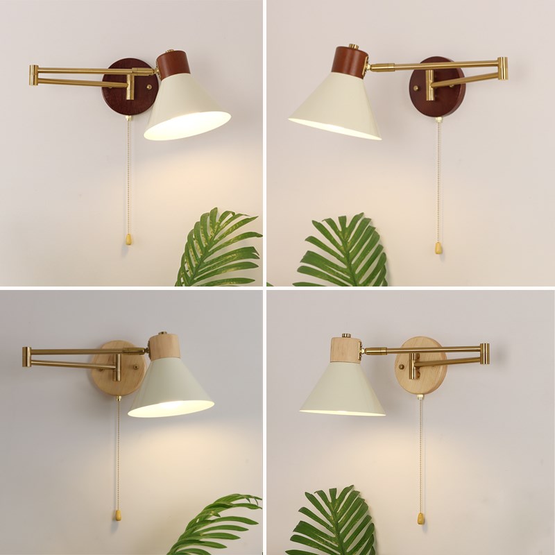 中古风卧室床头壁灯创意可摇臂灯奶油F风折叠伸缩书房学习用阅读