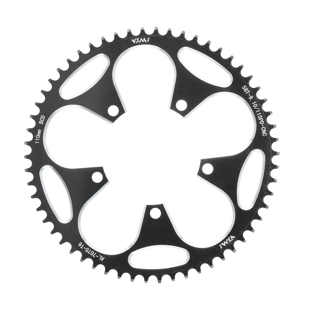 VXM公路车正负齿单盘 五爪110BCD大齿折叠车正负齿牙盘片5052T58T