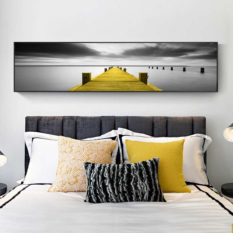 现代抽象装饰画卧室长条壁画客厅挂画大气沙发背景横幅画办公酒店