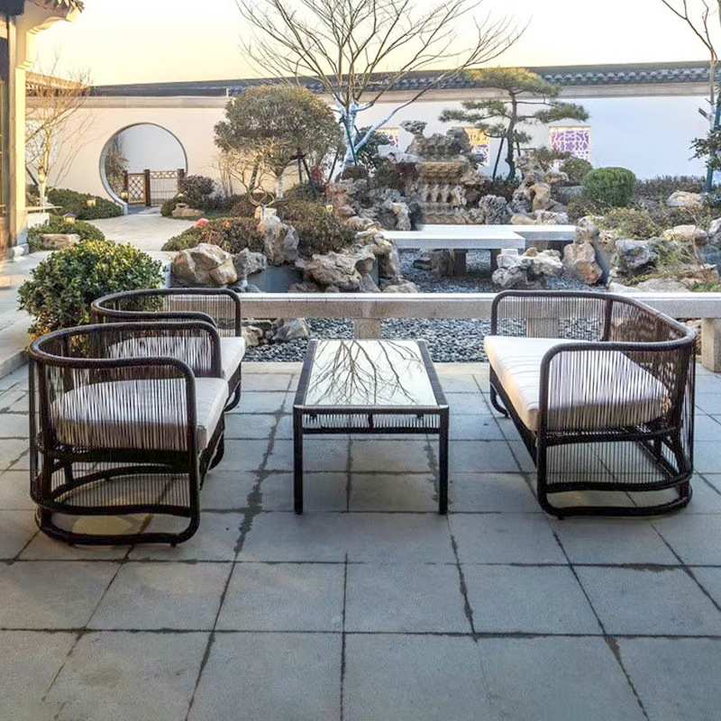 户外藤编沙发庭院样板房新中式仿藤茶几组合阳台藤椅家具户外休闲