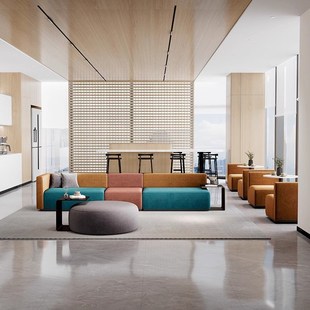 办公室茶水间布艺沙发茶几组合接待休息区双面岛屿美容院卡座沙发