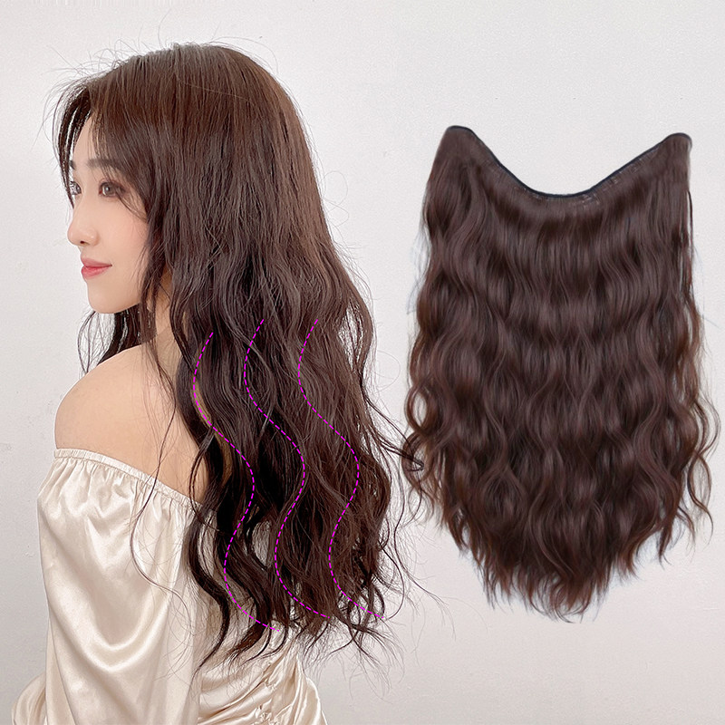 真发发片假发女长发一片式V型接发蓬松隐形无P痕贴片大波浪卷发片