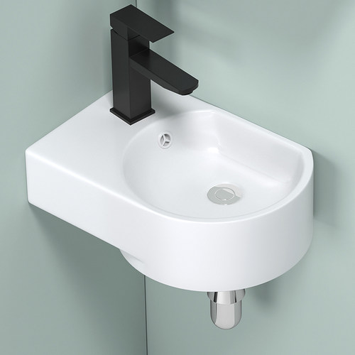 卫生间阳台墙角挂墙式洗脸盆窄边迷你陶瓷洗手V盆简易壁挂盆