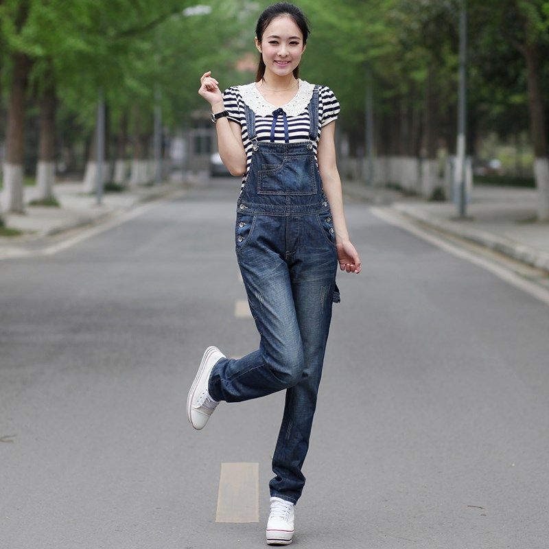 牛仔背带裤女春秋宽松2020新款显瘦大码韩N版学院风减龄薄款长裤
