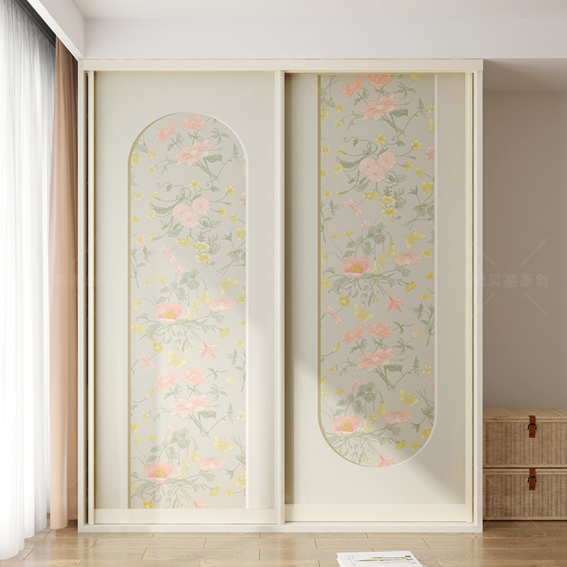 推拉门贴纸法式碎花卧室布置柜子贴画加厚自粘墙纸改造柜门,家居饰品,软装墙贴,淘宝优惠券,粉丝福利购,淘宝优惠卷