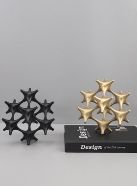 现代简约几何艺术镂空魔方金属雕塑摆件客厅玄关酒店软装家居饰品