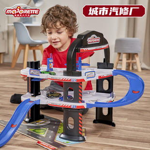 美捷轮城市汽修厂小汽车模维修升降梯滑行轨道停车场玩具儿童礼物