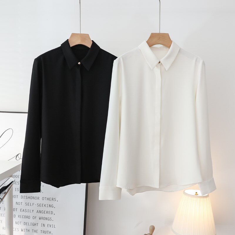白色衬衫女高级感面试上班u服工作服工装雪纺正装长袖白衬衣春秋