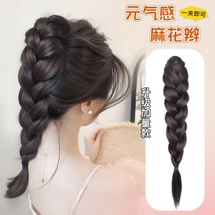 假发辫子抓夹女高马尾网红真发半扎卷发自然蓬松中式编发麻花辫
