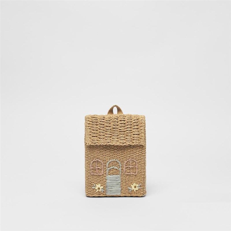 女生草编包书包ZA新款童包可爱小房子编织双肩包背包迷你