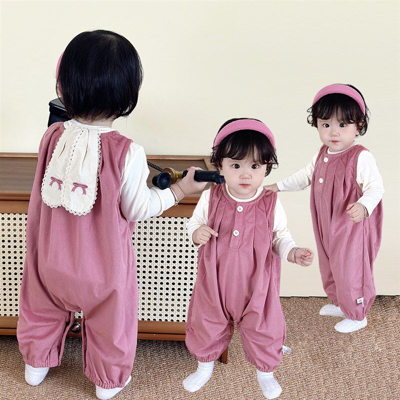 超萌婴儿连体衣春秋女宝宝背带裤套装爬爬服秋季婴幼儿.外出服初