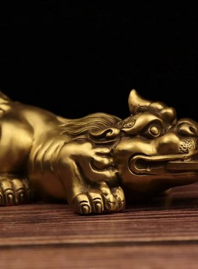 纯铜聚宝盆貔貅桌面摆件铜金钱貔貅招财貔貅家居办公室装饰工艺品