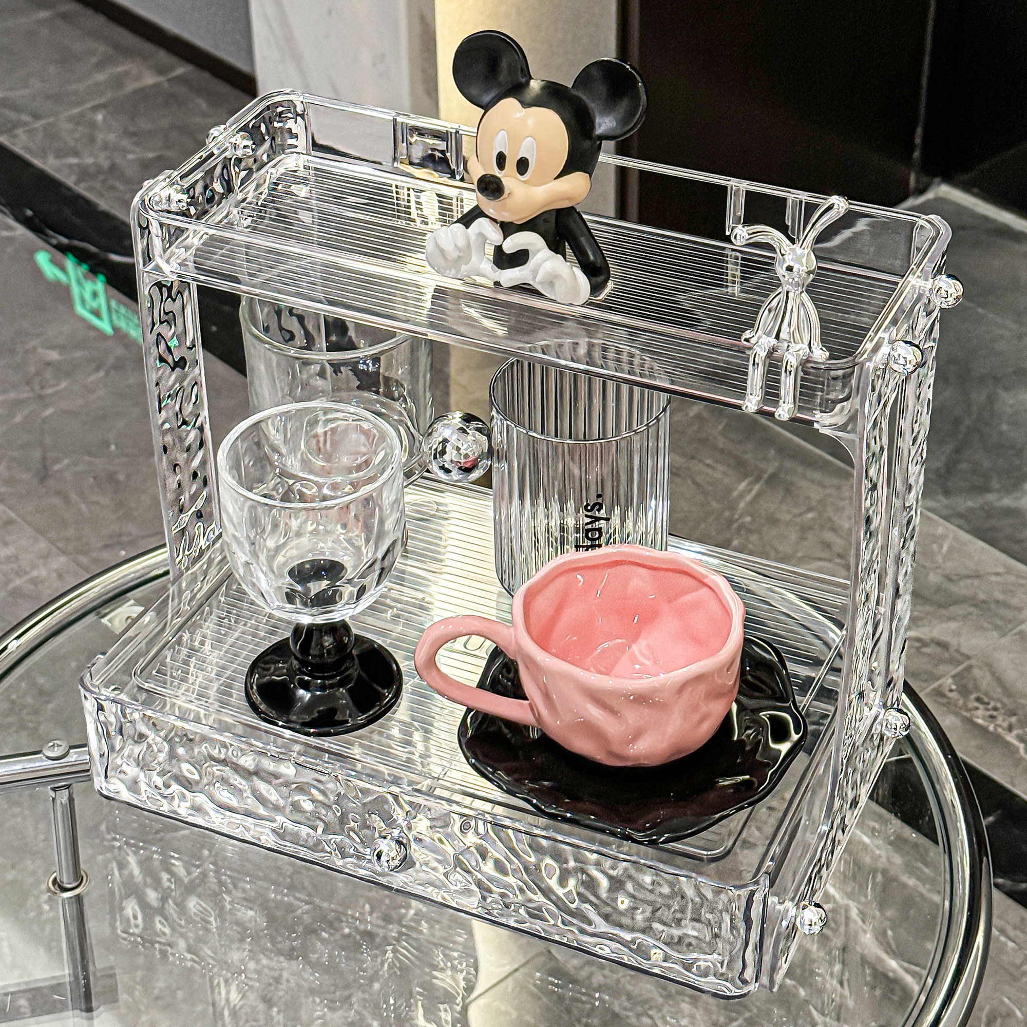 杯子收纳置物架家用水吧放茶杯茶具咖啡杯收纳盒桌面双层沥水杯架