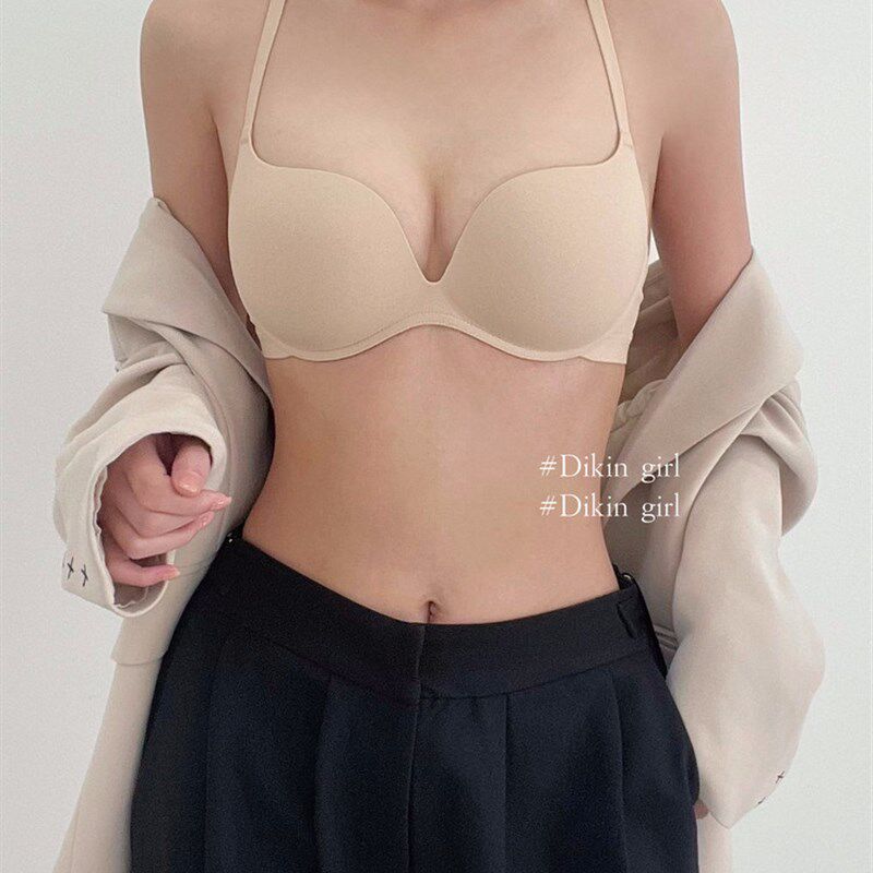 粉底液内衣女小胸聚拢q高级隐形无痕女士胸罩本命年红色文胸无钢