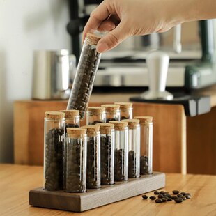 创意咖啡豆保存罐分装试管玻璃瓶展示架咖啡粉保存收纳储存密封罐
