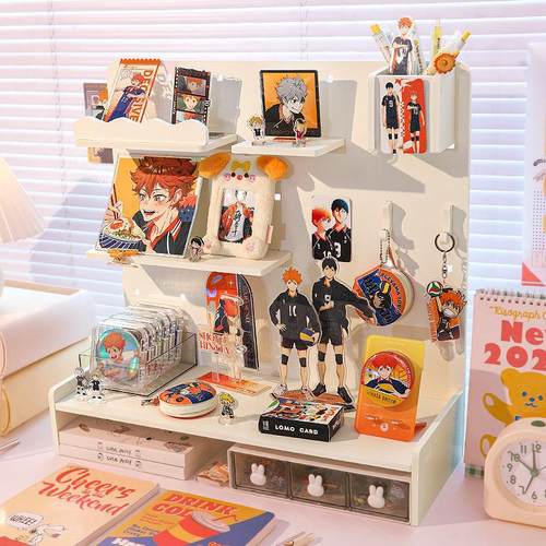 实木吧唧转角洞洞板收纳架桌面大学生宿舍好物谷子立牌展示置物架