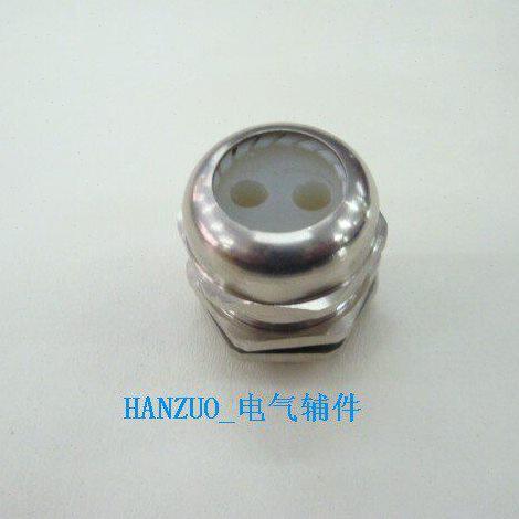 双孔5mm防水接头 M25*1.5 通径3-5mm  黄铜镀镍葛兰 硅胶芯