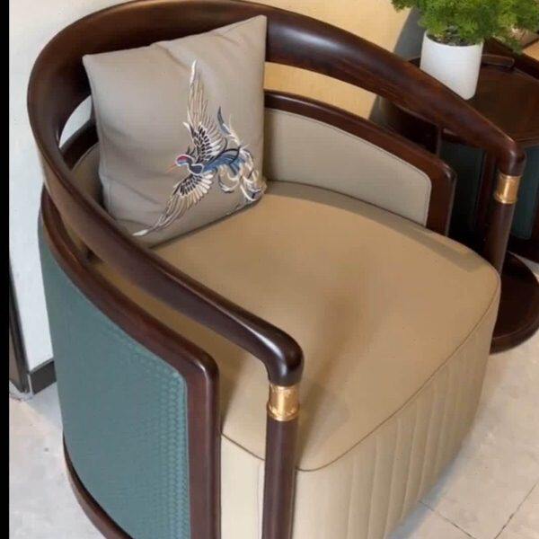 新中式实木休闲椅三件套会所酒店客厅单人沙发椅洽谈椅乌金木圈椅