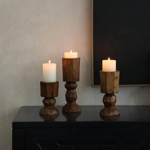 形上wabi-sabi侘寂碳化木烛台实木几何造型蜡烛杯烛光晚餐桌摆件