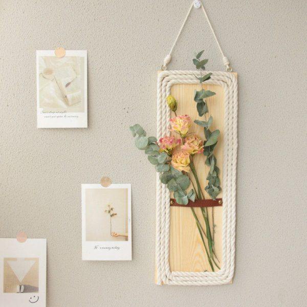 创意自然风手工制作真干花玫瑰洋桔梗花束壁画装饰品挂毯墙面挂件