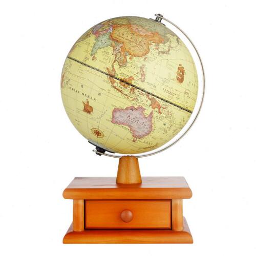 地球仪小号仿古色20cm带灯发光高清实木抽屉盒收纳复古床头摆件茶