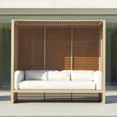 阳台遮阳露天沙泳发0909床带棚别墅店池酒庭院室外花户外柚木园沙