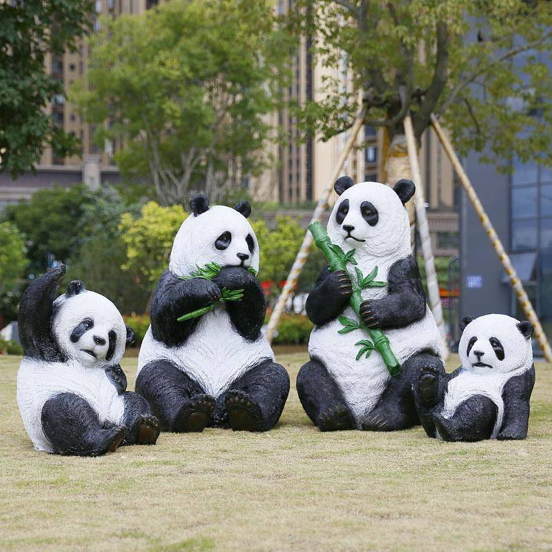 户外仿真熊猫雕塑摆装件玻璃钢动物园景观幼XM1048儿园草林坪庭落