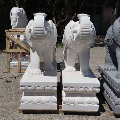 石雕大象一对汉白玉招财小石象吉祥如意青石家用别墅酒店门口摆件