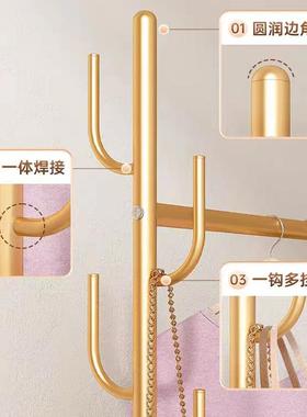 厂家室内落地二层折叠架子QII带轮衣帽用卧家室挂架架衣收纳架