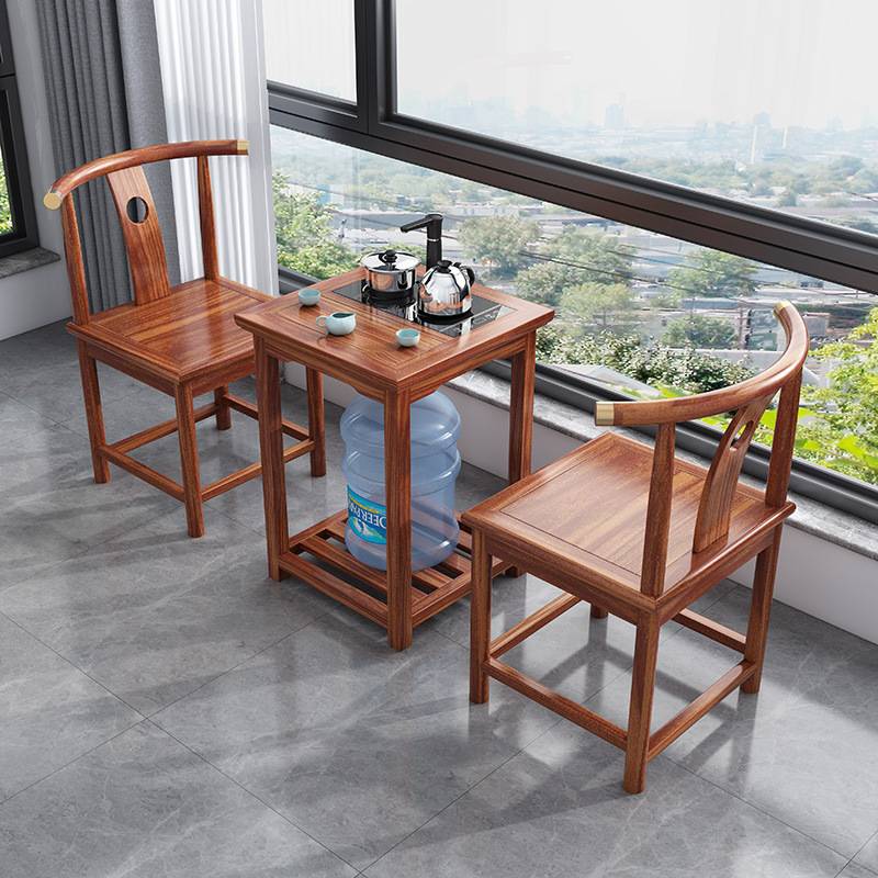 全实木阳台茶桌椅组合榆木喝茶家用茶台泡茶储物小茶几新中垒德株