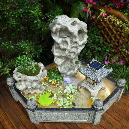 户外庭院鱼池RSL露台假观山鱼缸水景院造景园林子垒太湖石景大流