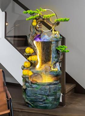 摆流水生财根雕葫芦假山缸件现落代鱼客餐厅玄ZEJ关地造景装饰加