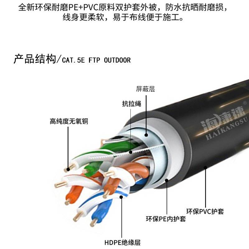 超五类室外单屏蔽网线 cat5e ftp单屏蔽网线室外阻水网线300m O-E