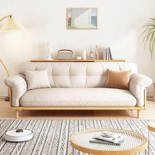 日式沙发蜡木实木小户白型朵客厅简约奶油系QPD原云木风三人布艺