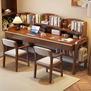 儿童书桌书人架用组合一体实木双学习家卧室中小学生写字771桌桌