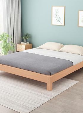 榉木木床实床式架榻榻米床无床头排骨VZV民宿床榉木床架中卧室架MC