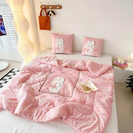 加新款厚豆豆绒多能抱枕2025729J卡被甜心兔通贴功布绣沙发盖被薄