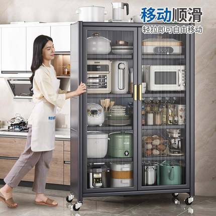厨置物架落地柜多层餐房边收纳柜子微波炉箱橱柜烤多功双开门能储
