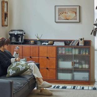 复古实木玄岩餐边柜一体靠墙储物厅柜现板代简约客关收JJF纳柜茶