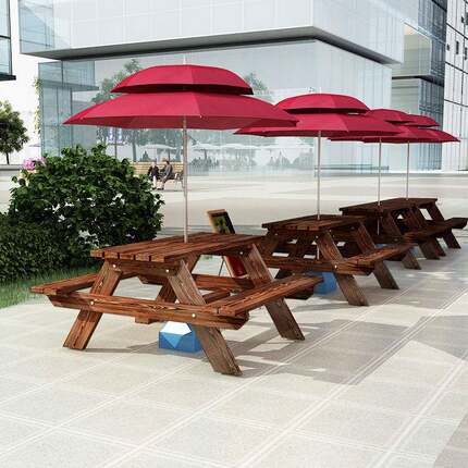 户外防JCA休腐碳化桌椅桌椅组木合阳台室外桌椅带伞公园实连体餐