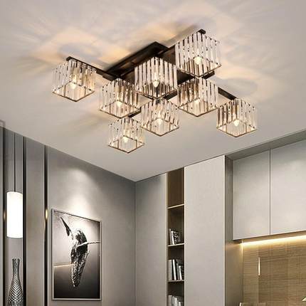 现代轻奢水晶灯形厅大灯简约957大气餐客厅方黑色卧室吸顶主灯具
