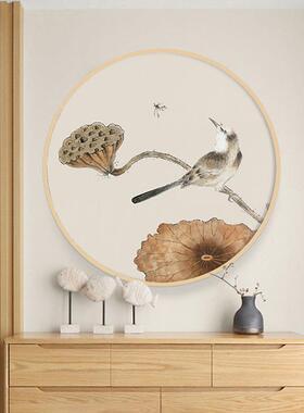 新中风格客厅圆形式装花饰画荷国风QZ202011玄关挂画书墙房茶室样