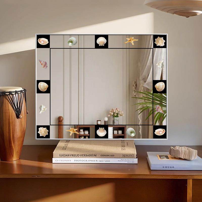 贝壳镜曼妙灵画感化妆镜al202506间梳妆的台挂衣帽装饰镜子桌面摆,家居饰品,现代装饰画,淘宝优惠券,粉丝福利购,淘宝优惠卷