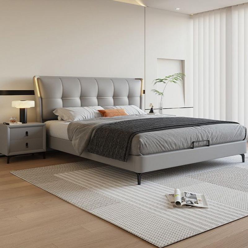 .意式轻VGY86奢皮床双人1.8米x2简1约小户型5m家用带感应灯储物婚