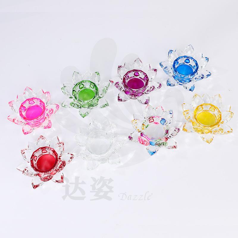 ZKT璃水品晶玻工艺莲花烛台带灯底旋转七彩客厅蜡烛台家用灯供摆