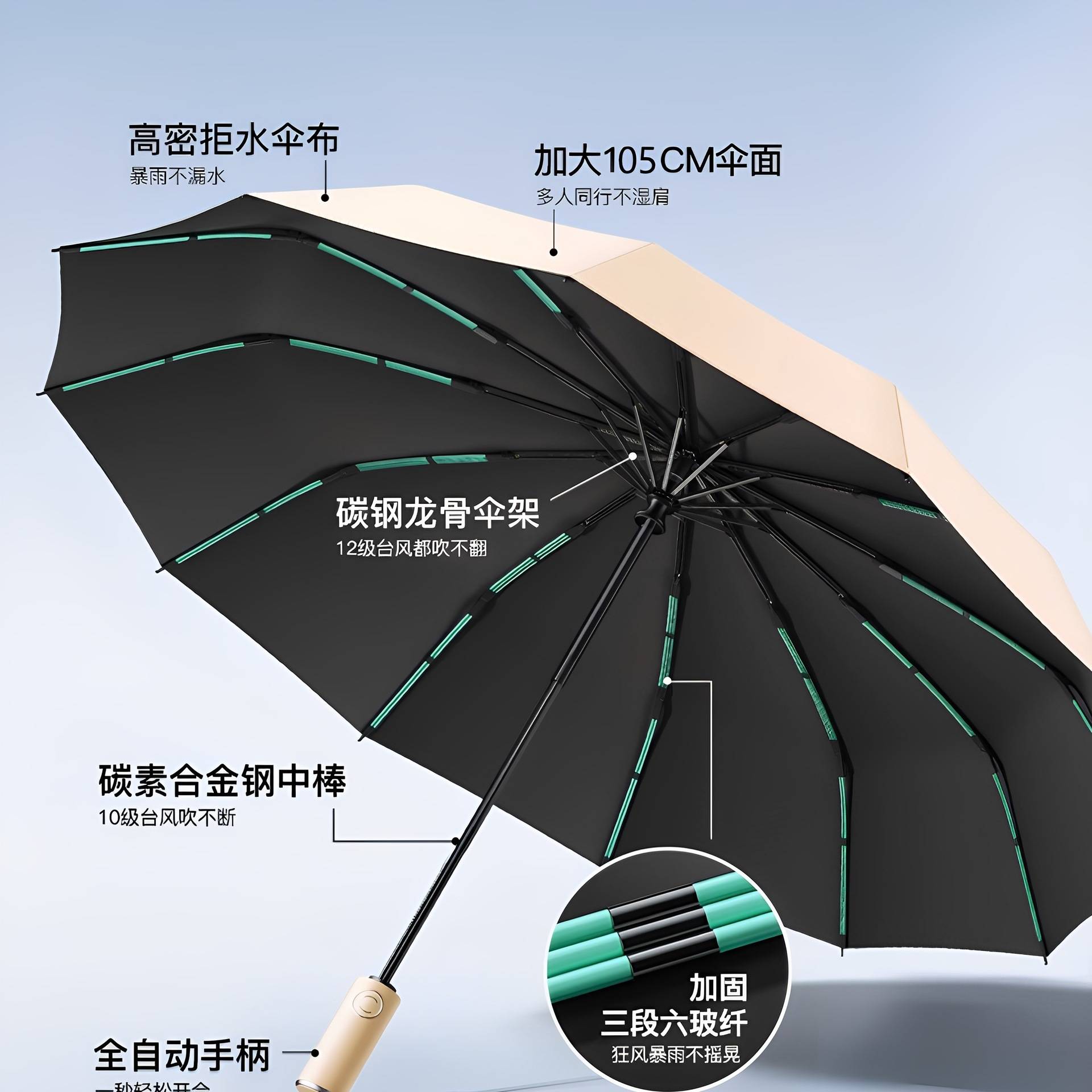 全自动雨伞男加大加厚加固晴雨两用男士折叠女太阳自动伞遮阳伞铜